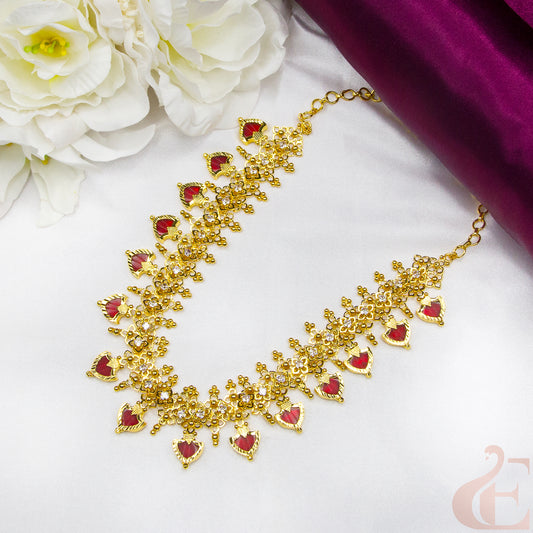 Top view of Traditional Palakka Necklace Ruby white 