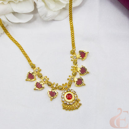 Top view of Traditional Palakka Necklace red Stones 