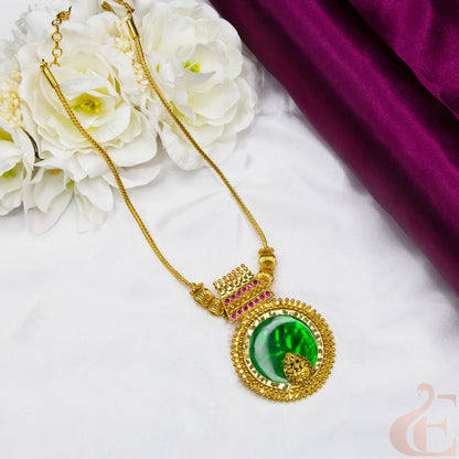 Top view of Traditional palakka round pendant necklace Green ruby 