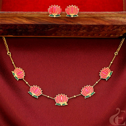Top view of Trending Lotus Necklace & earrings 
