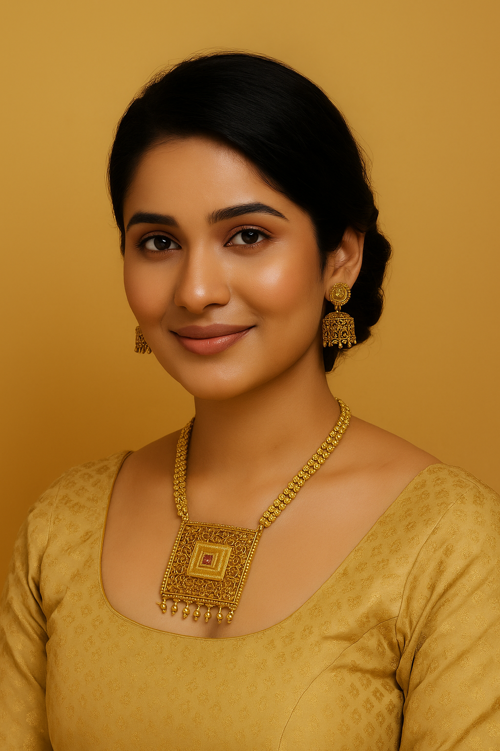 Top view of Trending Matte Square Pendant Haram Long Chain Antique Necklace Set with Earrings 