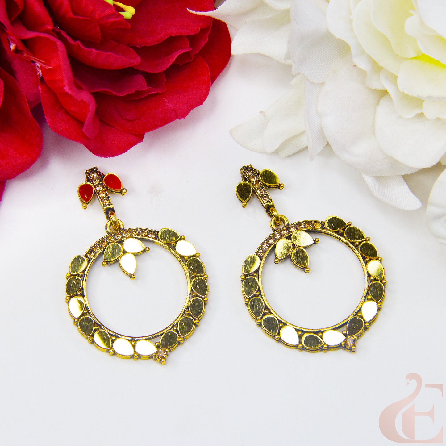 Top view of Trendy Round Golden Oxidized Earrings 131