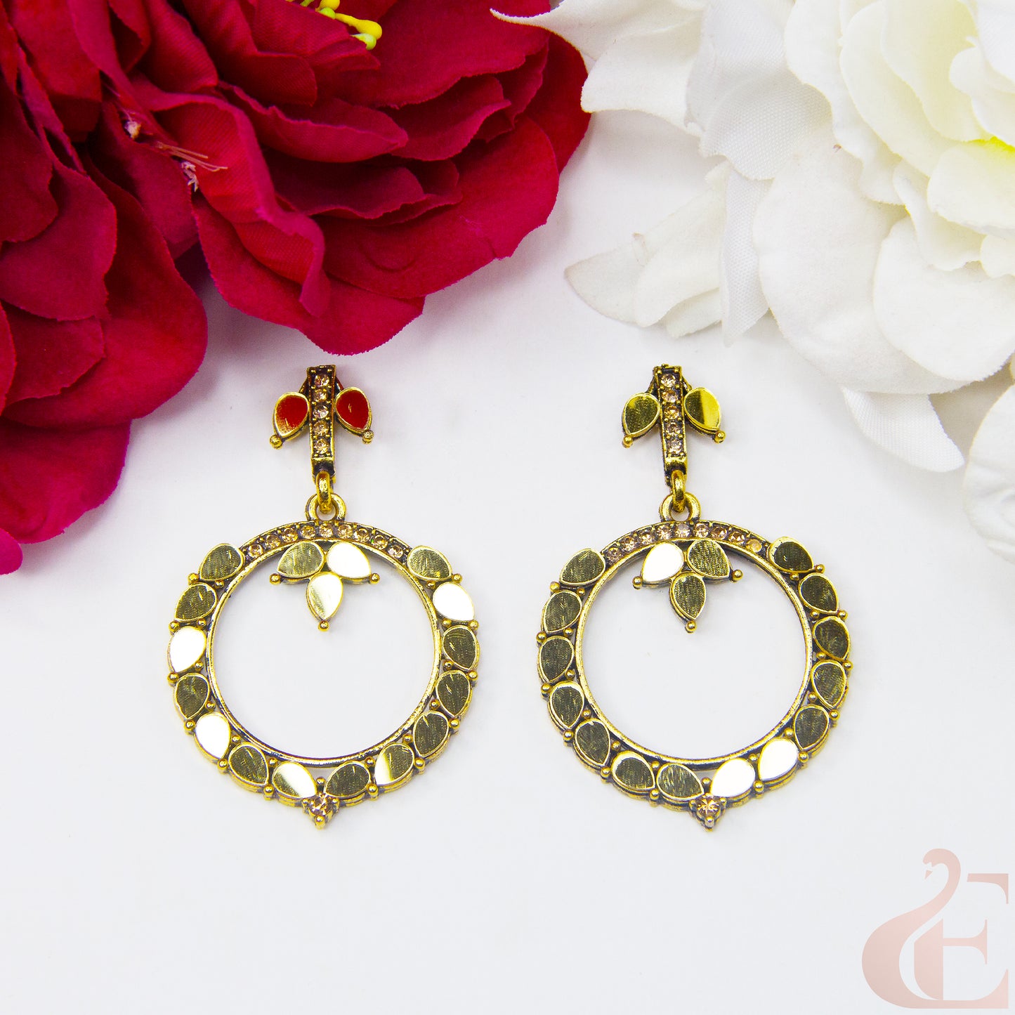 Top view of Trendy Round Golden Oxidized Earrings 131