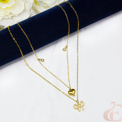 Top view of Two Layered Stainless Steel Simple Chain With Heart Pendent 