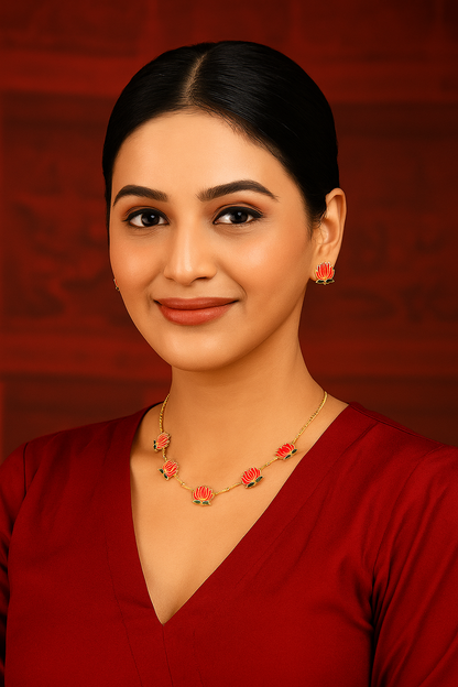 Front view of Trending Lotus Necklace & Matching earrings