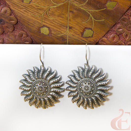 Front view of  oxidised Silver Replica hoops model Earrings