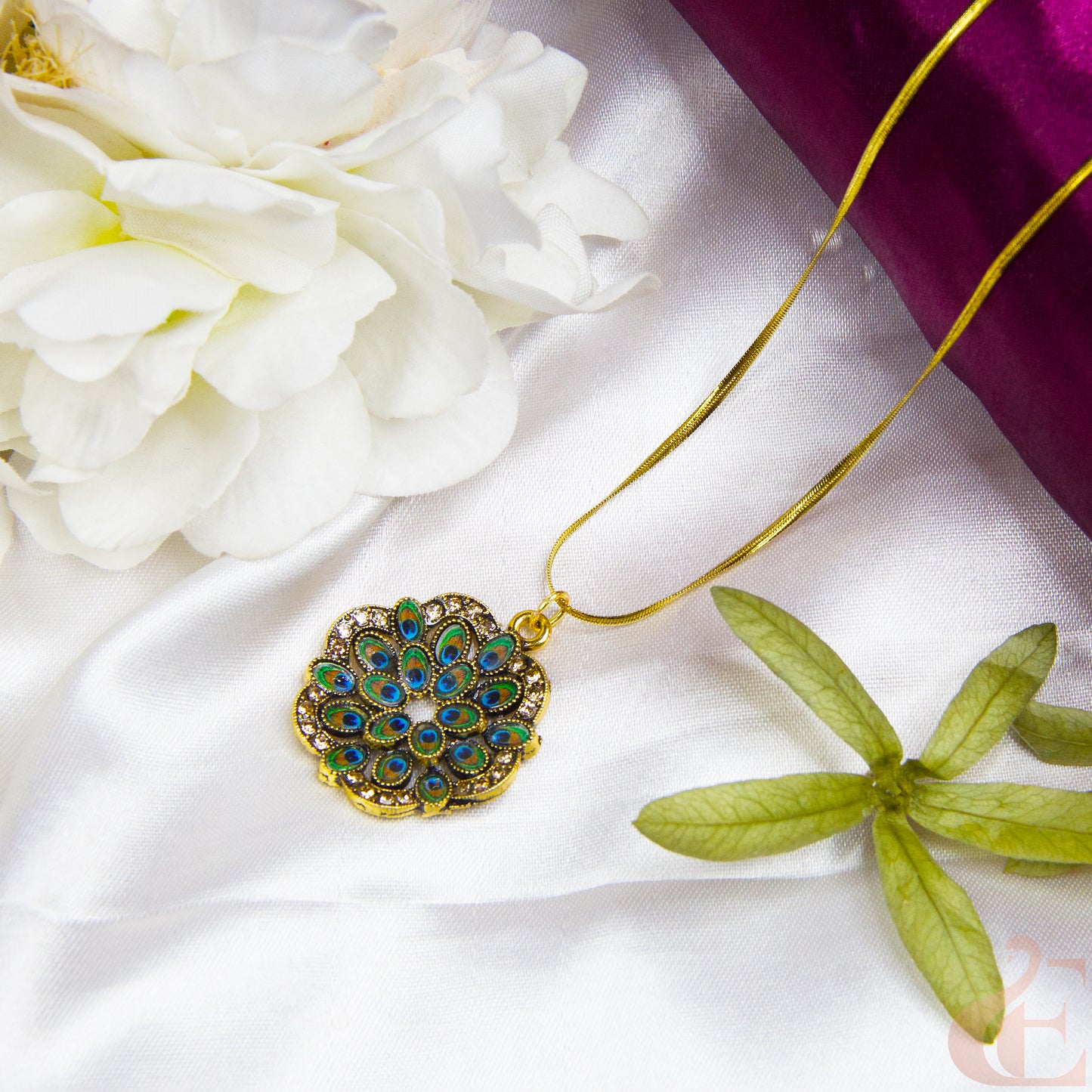 Top view of peacock simple chain necklace 