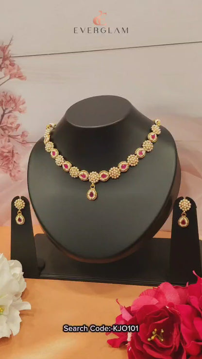 Antique Design Pearl Necklace & Earrings  01